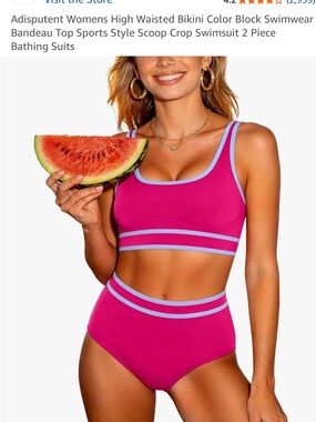 High-Waist Sporty Scoop Bikini Set in Fuchsia Pink